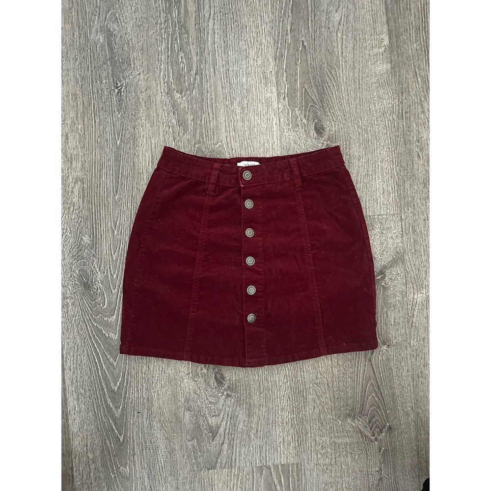 YMI Mini Skirt 3/26 (S) Hippie Burgundy Boho Buttons A-Line High Waist STRECH